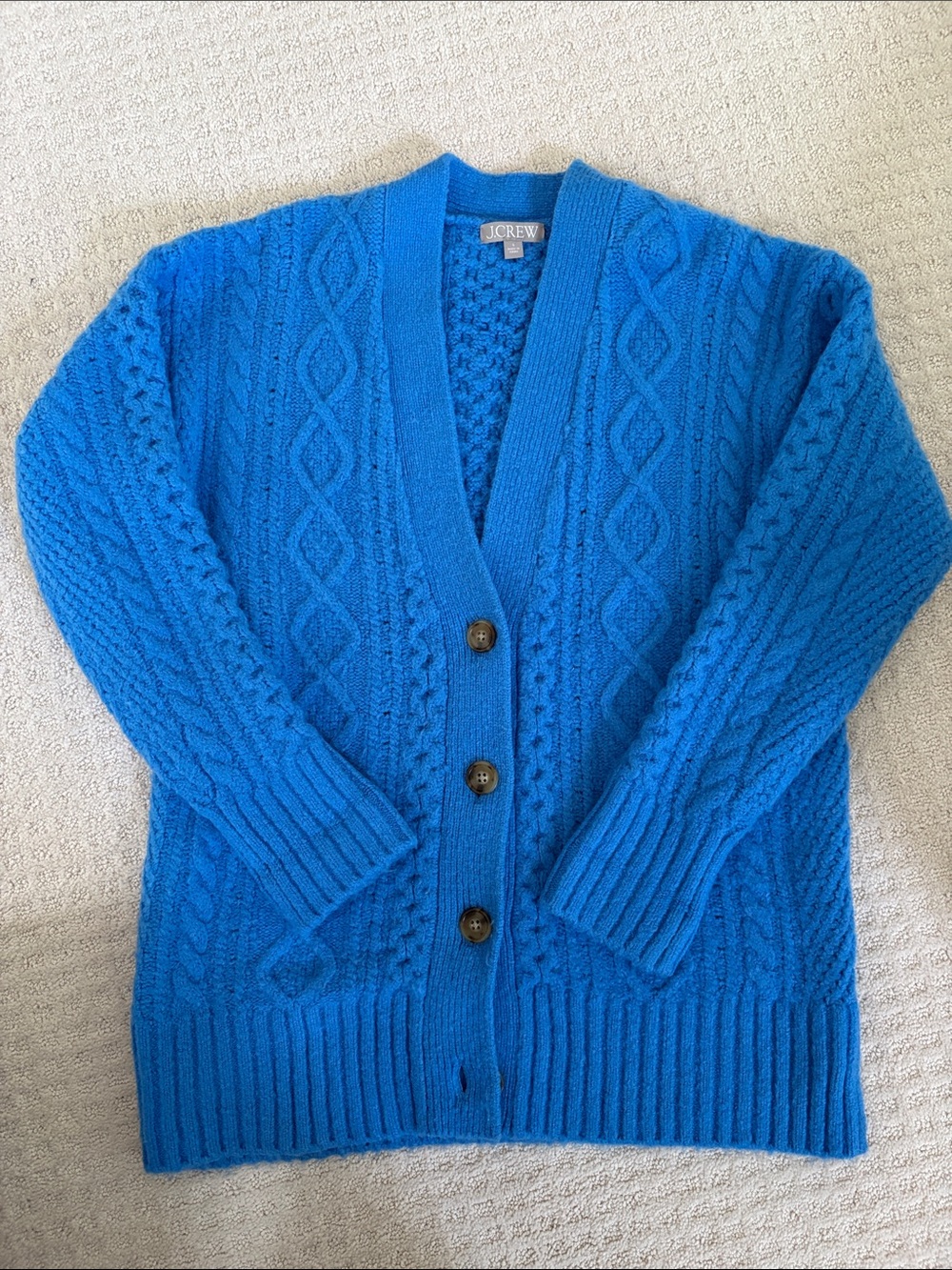 J. Crew Vibrant Blue Cable-Knit Button Cardigan